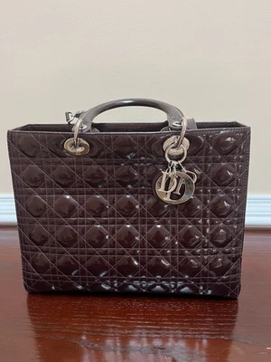 Dior Lady Dior Patent/Quilted Shoulder Bag Large Burgundy Leather - Image 1 of 4