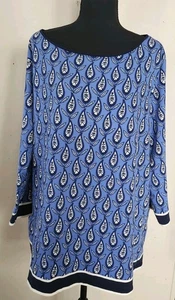 Talbots Womens 3X Blue Paisley 3/4 Sleeve Top Shirt Talbots Tee - Picture 1 of 5