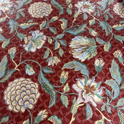 Vintage Wild Flower Jaal Fabric Cotton Jaipuri Maroon Block Print  12 Yards 54" - Image 1 of 4