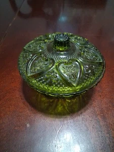 Vintage Green Glass Covered Candy Dish - Picture 1 of 8