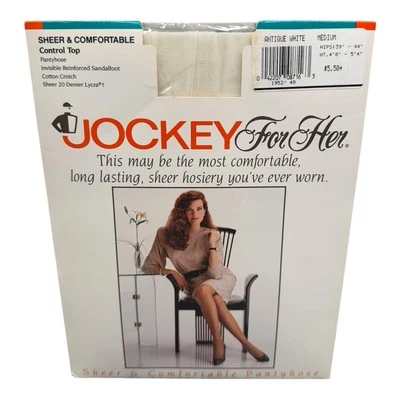Pantimedias Jockey for Her 1991 antiguas blancas transparentes con control estilo mediano 1952 Foto 1 de 2
