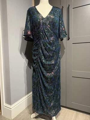 Green Rainbow Sequin Maxi Dress Mars Size 16 Evening Party Cruise Wedding Prom - Image 1 of 4