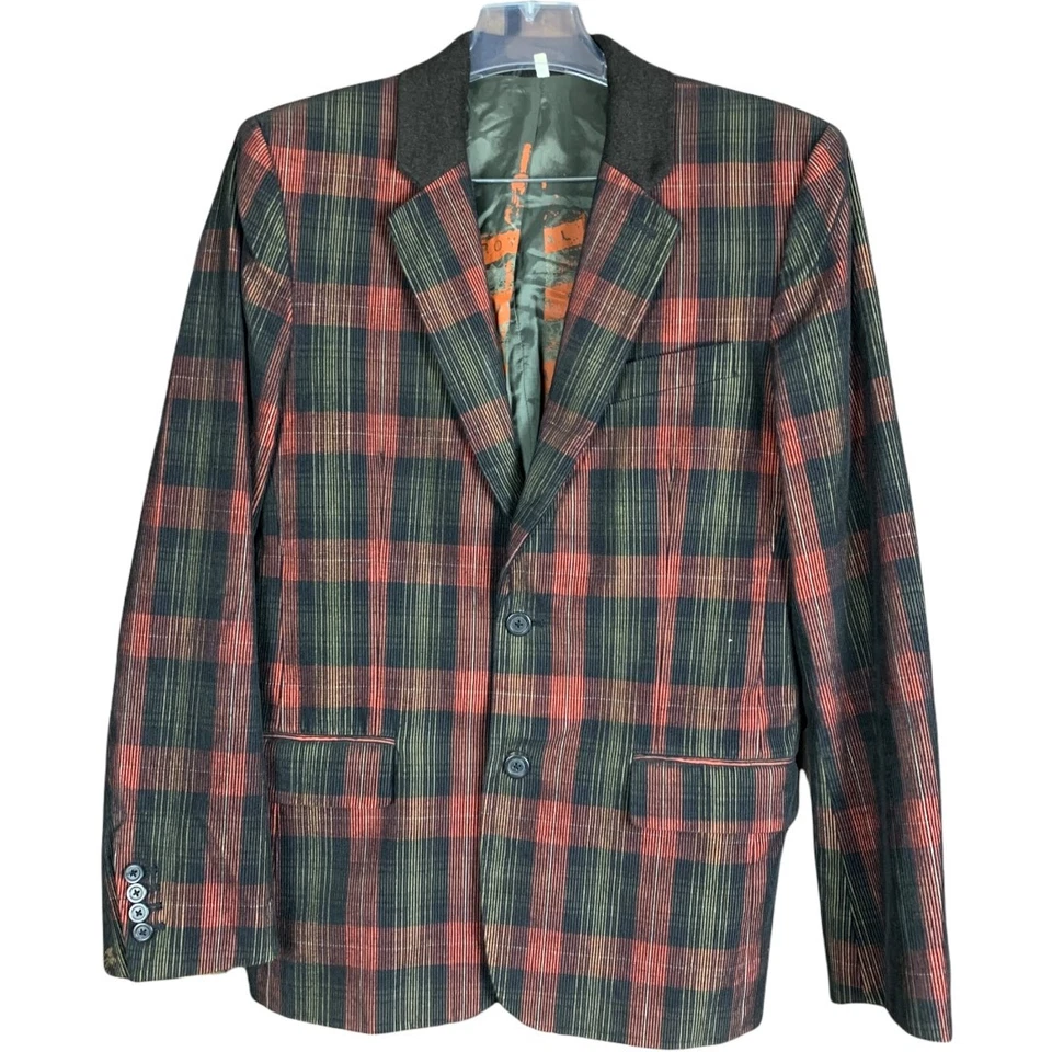 Juicy Couture вельвет клетку спортивное пальто Рождество красный зеленый опрятный редкая размер 40R - Изображение 1 из 4