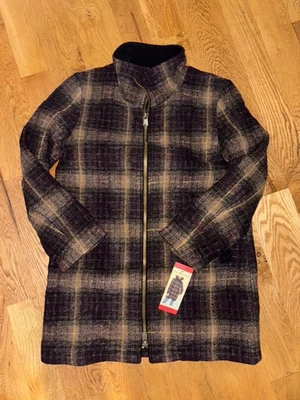 Womens Pendleton Wool Blend Long PLaid Jacket Maroon Plaid Medium Full Zip - Image 1 of 3