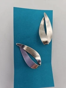 Sterling 925 Vintage Art Deco Pierced Twisted Drop Band Earrings - Picture 1 of 9