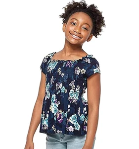 Justice Pattern Smocked Off Shoulder Blouse Top - Picture 1 of 7