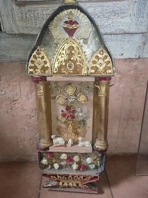 Reliquaire Temple à colonne Ex Voto composition à restaurer Relisuaire Chasse - Photo 1/4