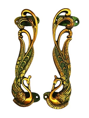 Manijas de tirador de puerta de ventana estilo vintage de latón hecho a mano con forma de pavo real decoración del hogar Foto 1 de 4