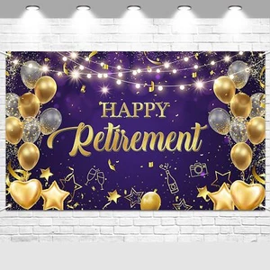 Happy Retirement Backdrop Photo Background Party Decorations Photo Boot Prop - Picture 1 of 7
