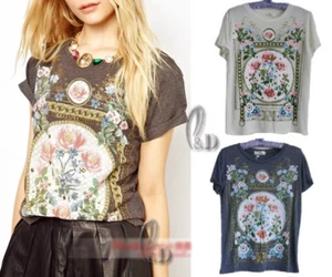 AU SELLER Casual Painting Vintage Floral Summer Basic Top T-Shirt T068 - Picture 1 of 4