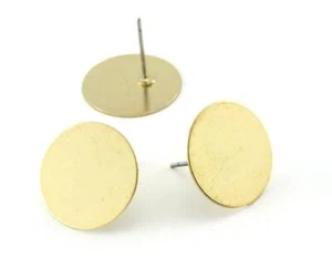 1 par de postes de pernos en forma de disco redondo, latón crudo, 16 mm 4103 - Imagen 1 de 2