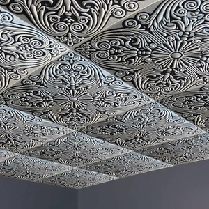 Ceiling Tiles, Glue On, 20" x 20", Decorative, Foam, Astana Silver Black Plus - Picture 1 of 5