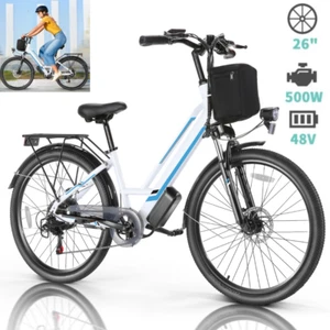 Electric Bike 26in City Commuting Bicycle 500W 48V Cruiser Beach Ebikes 7-Speed⚡ - Picture 1 of 11