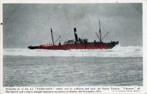 PRINTED POSTCARD OF THE SS SANTIAGO ASHORE AT REDCAR 8/11/1911, NORTH YORKSHIRE - Picture 1 of 2