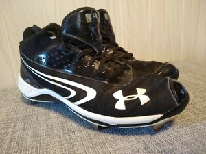 Under Armour Baseball Cleats~Metal Spikes Black w/White~ Mid-Rise Men's Sz 9.5 - Picture 1 of 7
