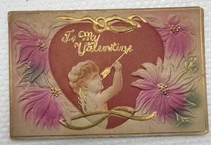 Vintage Embossed Valentines Postcard Cupids Arrow - Picture 1 of 3