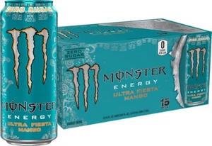 Monster Energy Ultra Fiesta Mango Sugar Free Energy Drink 16 Ounce Pack of 15 - Picture 1 of 3
