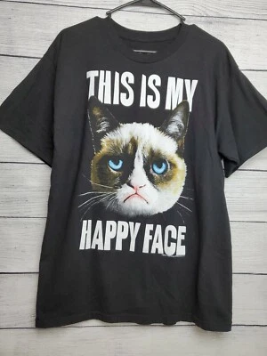 Camiseta Oficial GRUMPY CAT Marca THIS IS MY HAPPY FACE Tamanho Grande Nova Sem etiquetas - Imagem 1 de 2