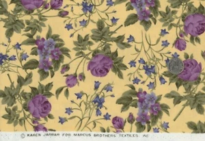 Marcus Brothers Karen Jarrar Bellerose Yellow Purple Cotton Flannel Fabric BTY - Picture 1 of 1