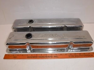 Vtg.Edlebrock Small Block Chevrolet Valve Chrome Covers Pair SBC Chevy Engine - Picture 1 of 12