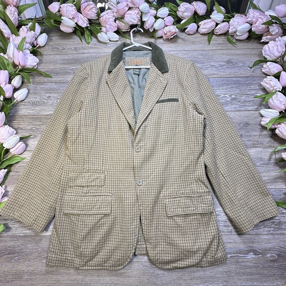 Plugg 男式夹克特大号 XL 绿色西装外套夹克灯芯绒领教授 — 第 1/4 张图片