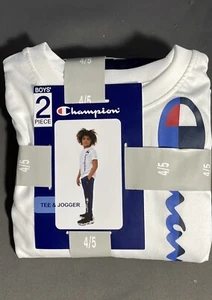 Champion Jungen 2 Stück T-Shirt und Jogginghose Set Größe 4/5 weiß/blau - Bild 1 von 1