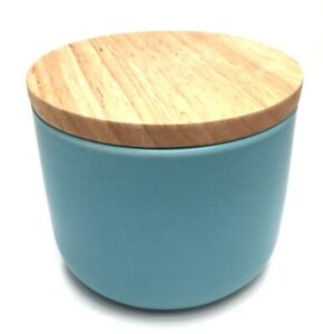 My Hub Homewares Kitchen Small Ceramic Canister With Airtight Bamboo Lid Blue