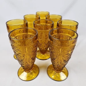 8 Footed Iced Tea/Water Glasses Vtg Tiara Sandwich Glass Set Amber Indiana - Picture 1 of 14