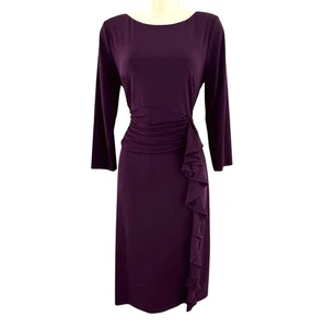 Jessica Howard Dark Purple Jersey Sheath Cascade Ruffle Dress Size 12 Evening - Picture 1 of 6