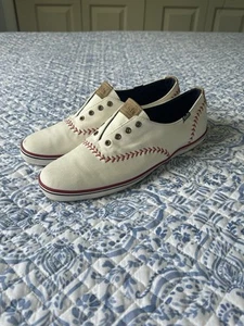Keds Ortholite Pennant White Canvas Baseball Stitched Sneakers 9.5 *NO LACES* - Picture 1 of 16