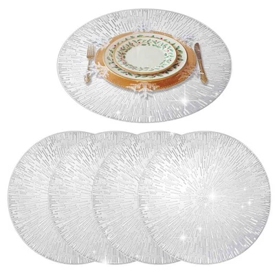 Juego de 4 manteles individuales, mantel individual redondo de vinilo resistente al calor, lavabo antideslizante de 15 pulgadas... Foto 1 de 4