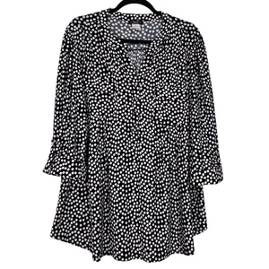 Cocomo Woman Popover Tunic Blouse Black With White Dots Size 2X Mature Office - Picture 1 of 9