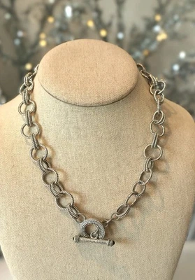 Judith Ripka Sterling Silver Chain Necklace Textured Double Rolo Toggle N286 - Image 1 of 2