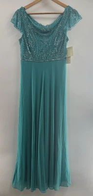 Vestido formal J KARA para mujer pequeño con cuentas delanteras y traseras con corpiño Aqua *LEER... Foto 1 de 4