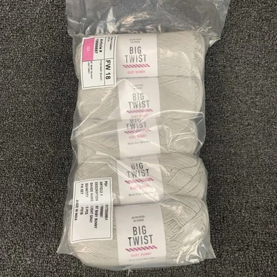 Lot Of 5 Big Twist Baby Bunny Yarn Light Gray 3.5 oz 284 yds Each New Super Fine - Image 1 of 4