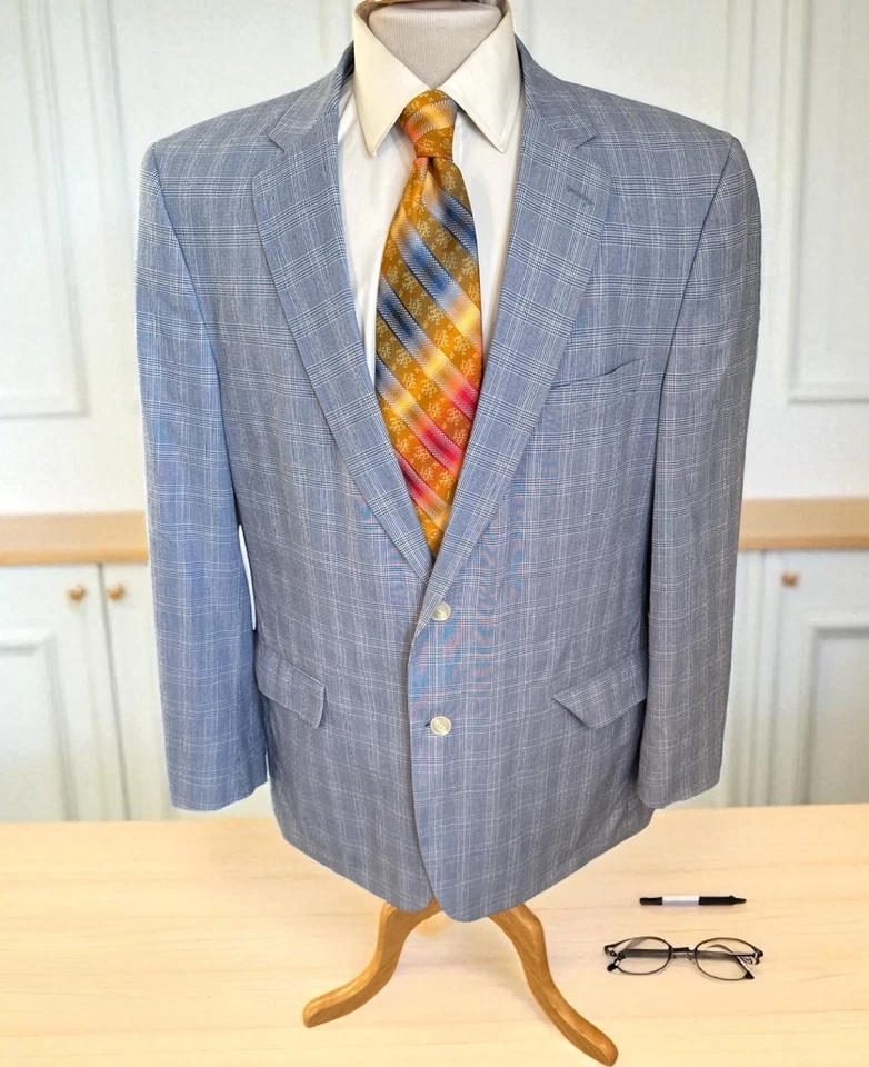 Blazer Abrigo Deportivo Palm Beach 46L Chaqueta Azul Cuadros Ligero Elástico Algodón Foto 1 de 4