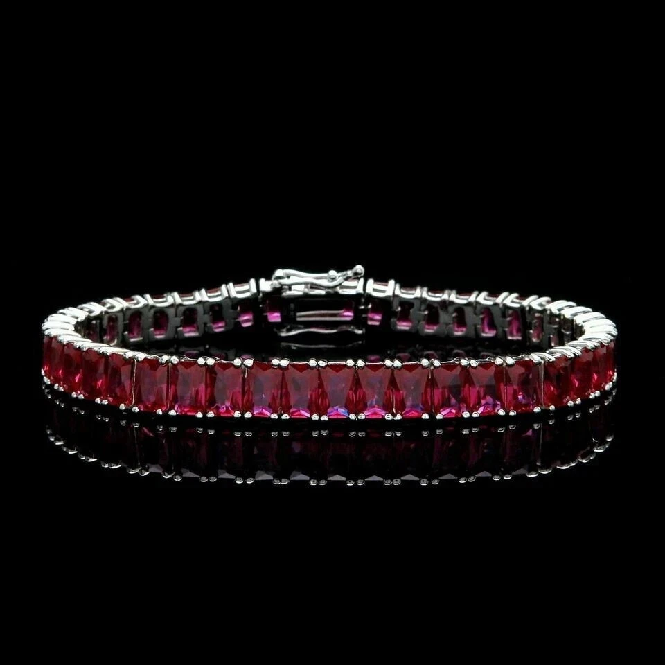 8CT Emerald Lab Created Red Ruby Women's Tennis Bracelet 14K White Gold Finish - Image 1 of 4