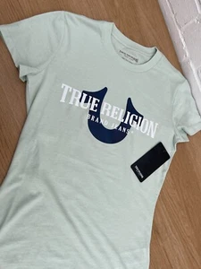 BNWT True Religion T Shirt Medium Flock Arched Slim Crew Tee Subtle Green Cotton - Picture 1 of 10