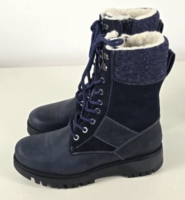 NWOB Bos & Co Womens GENUS PRIMA Navy Blue Lace Up Wool Lined Boots 38 7 7.5 - Image 1 of 4