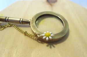 Magnifying Glass Necklace 5x Monocle pendant brass daisy Magnifying necklace   - Picture 1 of 21