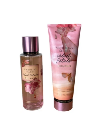 Victoria's Secret Terciopelo Pétalos Dorado (Almendra, Pera) Fragancia Bruma Loción Corporal Foto 1 de 4