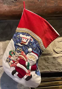 Applique Christmas Big Stocking Large Santa Claus Toys Sack Teddy Wreath Gifts - Picture 1 of 10