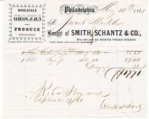 FACTURA CABEZA DE FACTURA 1861 - SMITH SCHANTZ & CO - SUPERMERCADOS Y PRODUCTOS - FILADELPHIA - Imagen 1 de 1