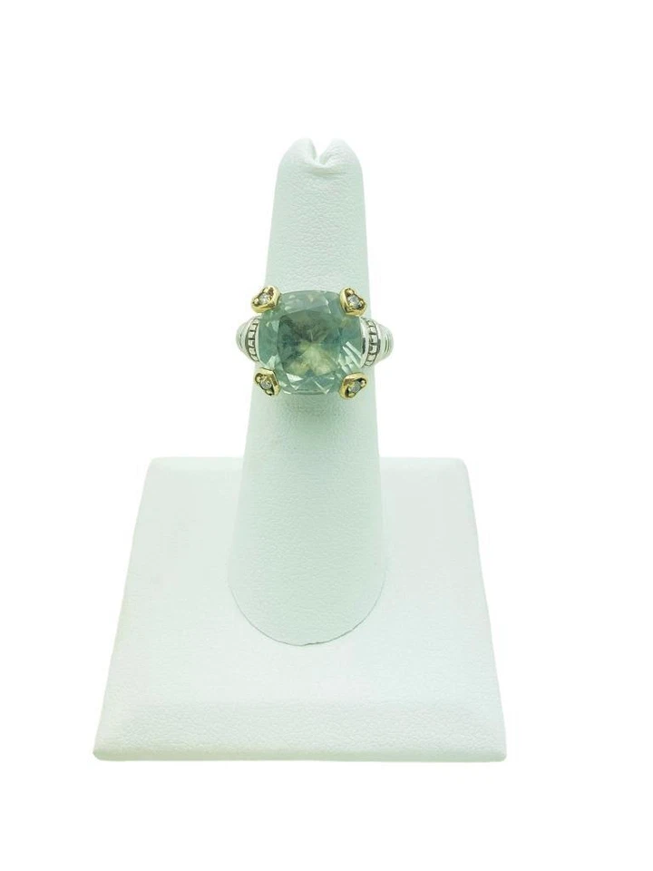 Anillo Cojín Judith Ripka Plata Esterlina Oro 18k Prasiolita Verde Claro Talla 6 Foto 1 de 4