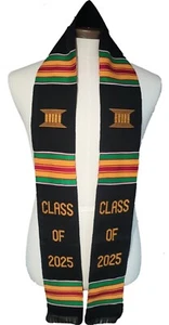 CLASS OF 2025 Black Graduation Kente Stole Sash - Picture 1 of 2