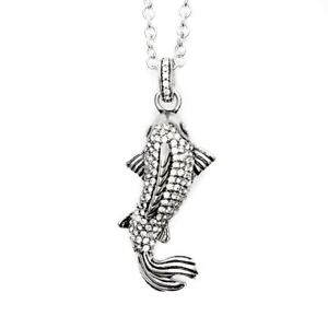 Koi Fish Pendant Necklace with 141 White Swarovski Crystals Jewelry By Controse