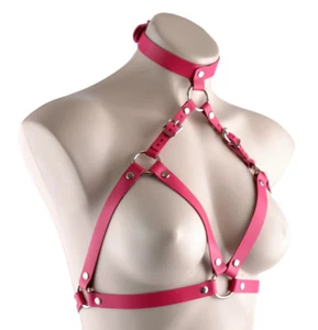 LTD EDT HOT PINK Handcrafted Leather Halter Neck Bra Body Harness S-XL har3HtPnk - Bild 1 von 3