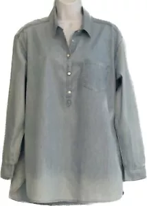 Top túnica larga Lucky Brand azul cambray manga larga bolsillo ombre desvanecido mujer M - Imagen 1 de 7