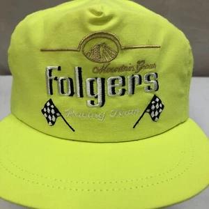 VINTAGE NEON YELLOW FOLGERS RACING TEAM ADJ SNAPBACK CAP/HAT MADE IN USA - Picture 1 of 7