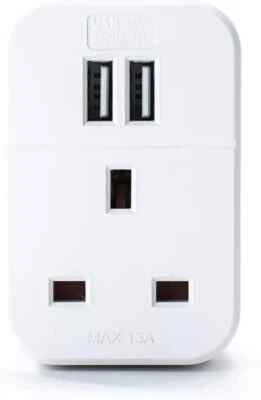 UK Status S2USBPTAWH1PK3 2 USB Port Power Adaptor Plug Through White Uk. - Image 1 of 4